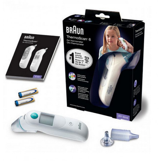Braun ThermoScan 6 infraraudonųjų spindulių termometras IRT6515 Atminties funkcija, tikslumas vienas dešimtainis °C, baltas