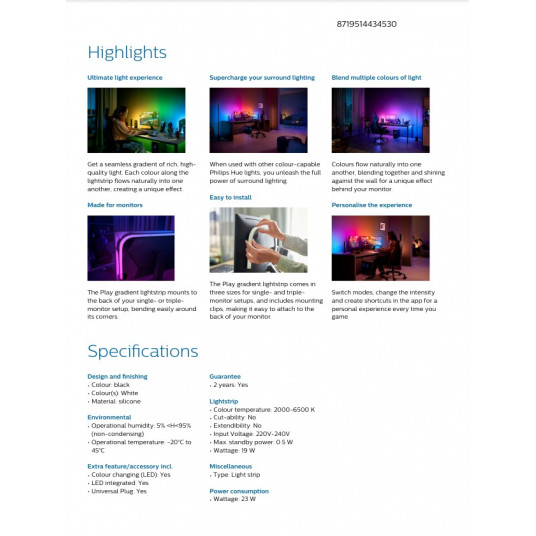 Philips Hue Gradient PC strip, 32''-34''