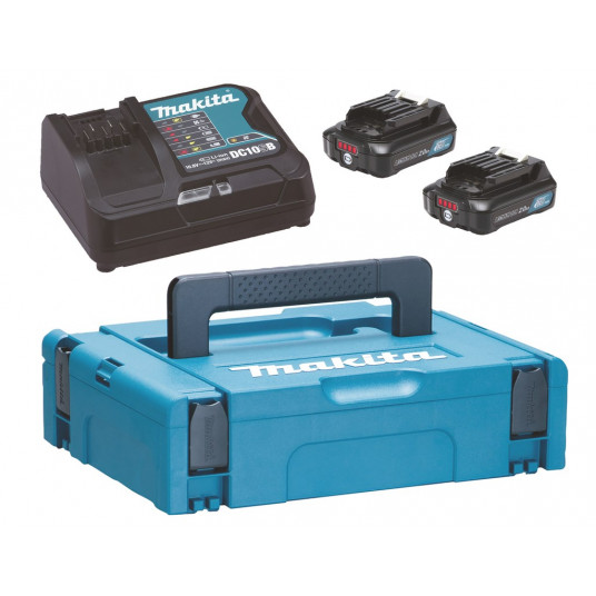 Akumuliatorių ir kroviklio komplektas MAKITA 12V 2x2,0Ah (BL1021Bx2+DC10SB) MAKPAC