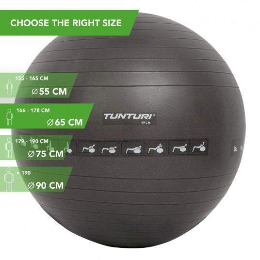 Gymnastics ball TUNTURI Gymball 65cm anti-burst, black