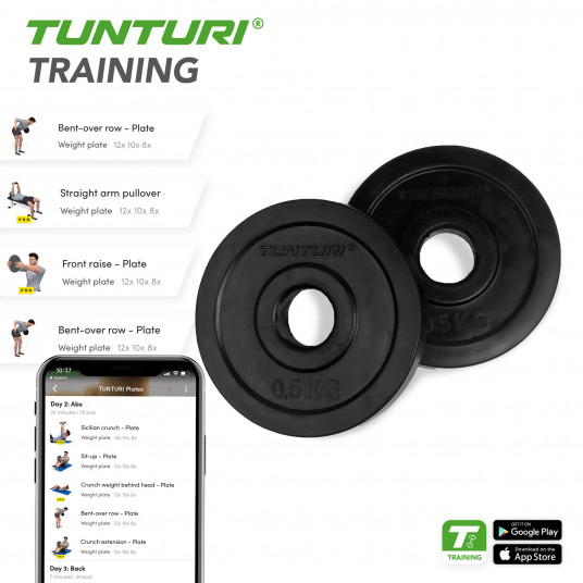 Weight plates TUNTURI Rubber Plates, 30 mm, 0.5kg (pair)