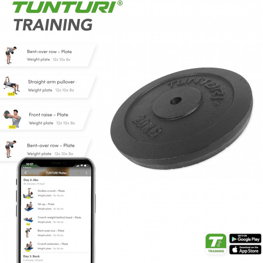 Weight plate TUNTURI Plate Black, 30 mm, 20 kg