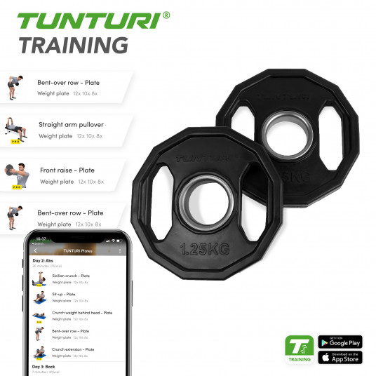Weight plates TUNTURI Olympic Rubber Plates, 50 mm, 1.25 kg
