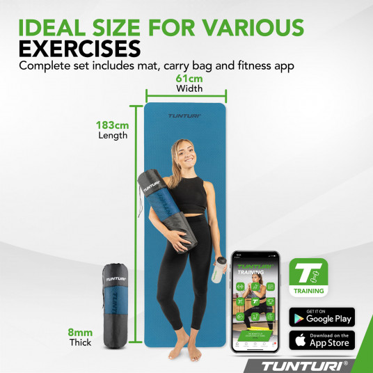 Yoga mat Tunturi Yogamat 8mm, Petrol Blue