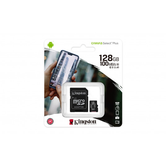 Kingston Canvas Select Plus Memory card microSDXC / 128GB / 100 MB/s + Adapter