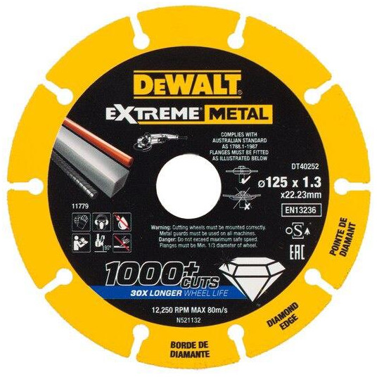 Deimantinis pjovimo diskas DeWalt 125 x 22,23 x 1,3 mm