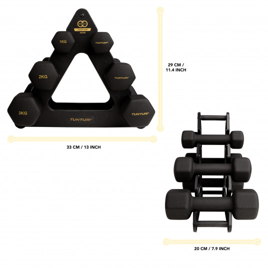 Dumbbell set with stand Tunturi Centuri Neoprene Dumbellset 3Prs+Stand