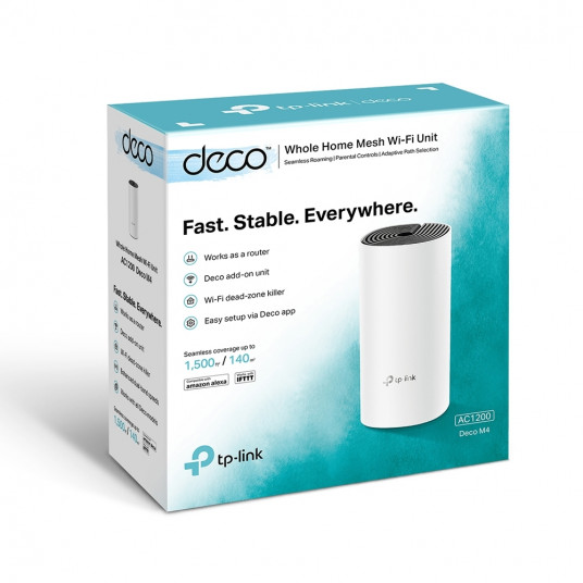 TP-LINK AC1200 Whole Home Mesh WiFi sistema Deco M4 (1 pakuotė) 802.11ac, 867+300 Mbit/s, 10/100/1000 Mbit/s, Ethernet LAN (RJ-45) prievadai 2, tinklelio palaikymas Taip, MU -MiMO Taip, antenos tipas 2xInternal