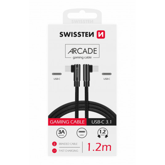 Swissten L Type Textile Universal Quick Charge 3.1 USB-C to USB-C Data and Charging Cable 1.2m Black