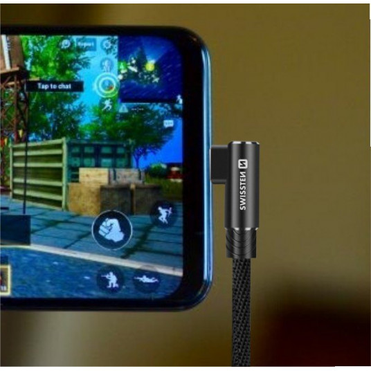 Swissten L Type Textile Universal Quick Charge 3.1 USB-C to USB-C Data and Charging Cable 1.2m Black