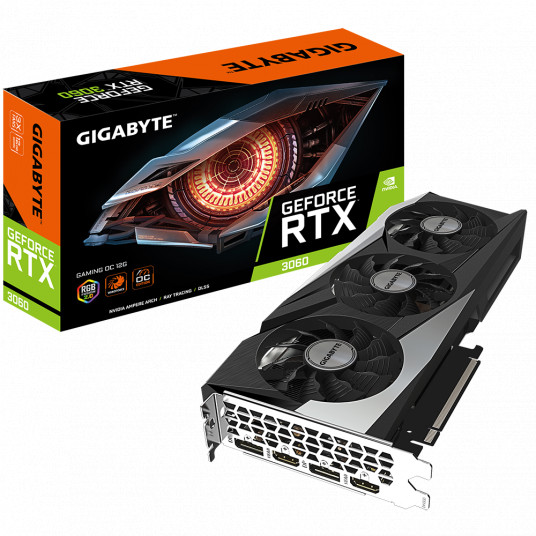 Gigabyte GV-N3060GAMING OC-12GD, LHR versija NVIDIA, 12 GB, GeForce RTX 3060, GDDR6, PCI-E 4.0 x 16, procesoriaus dažnis 1837 MHz, HDMI prievadų kiekis 2, Atminties laikrodžio greitis 15000 MHz