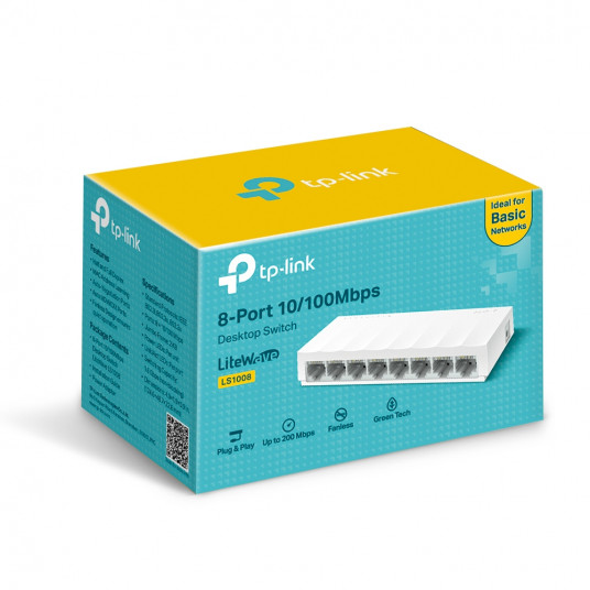 TP-LINK 8 prievadų 10/100 Mbps darbalaukio tinklo jungiklis LS1008 nevaldomas, darbalaukis