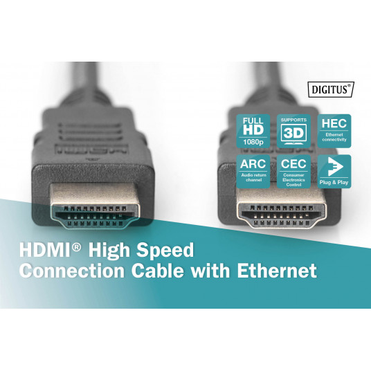 „Digitus“ didelės spartos HDMI kabelis su Ethernet AK-330114-020-S juodas, HDMI į HDMI, 2 m