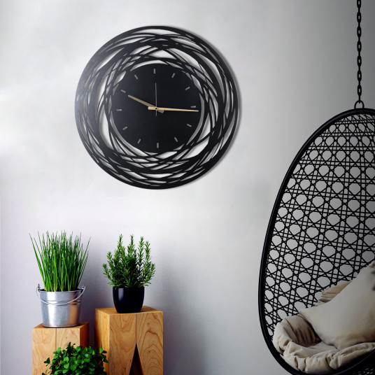 Dekoratyvinis metalinis sieninis laikrodis Wallxpert Lines - Juodas