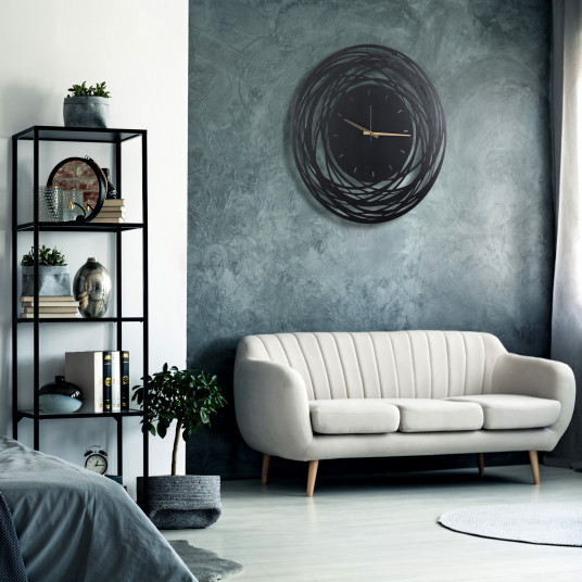 Dekoratyvinis metalinis sieninis laikrodis Wallxpert Lines - Juodas