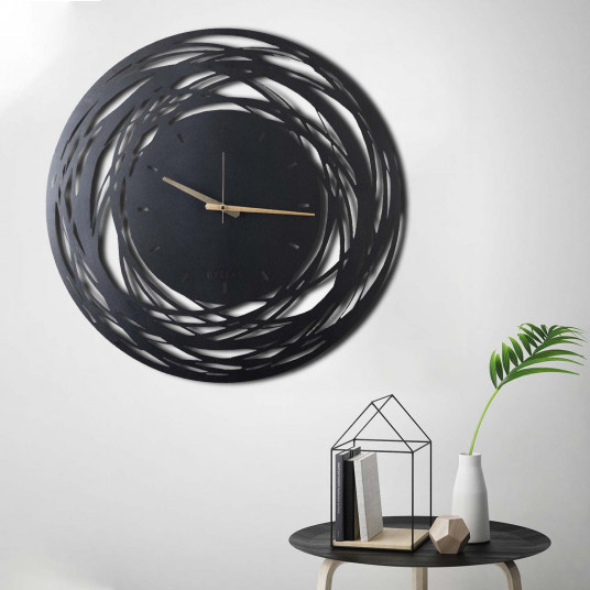 Dekoratyvinis metalinis sieninis laikrodis Wallxpert Lines XL - Juodas