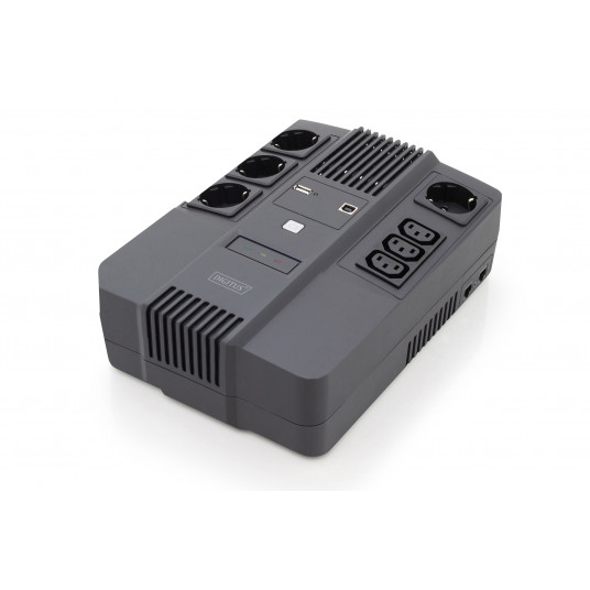 „Digitus All-in-One“ UPS, 800VA/480W, LED 12V/9Ah x1, 4x CEE 7/7,3x IEC C13, USB, RJ45