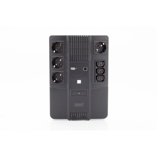 „Digitus All-in-One“ UPS, 800VA/480W, LED 12V/9Ah x1, 4x CEE 7/7,3x IEC C13, USB, RJ45