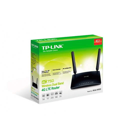 Bevielio tinklo įranga TP-LINK 4G LTE Router Archer MR200 802.11ac, 300+433 Mbit/s, 10/100 Mbit/s, Ethernet LAN (RJ-45) prievadai 3, 4G, Antenos tipas 2xNuimamos antenos, LTE cat 4
