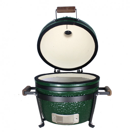Kepsninė (Grilis) BIGGRILL Kamado Mini 16" žalias + daugiafunkcinė 2 zonų sistema + plieninis pelenų valymo įrankis + kepsninės uždangalas + keramikinis vištos laikiklis