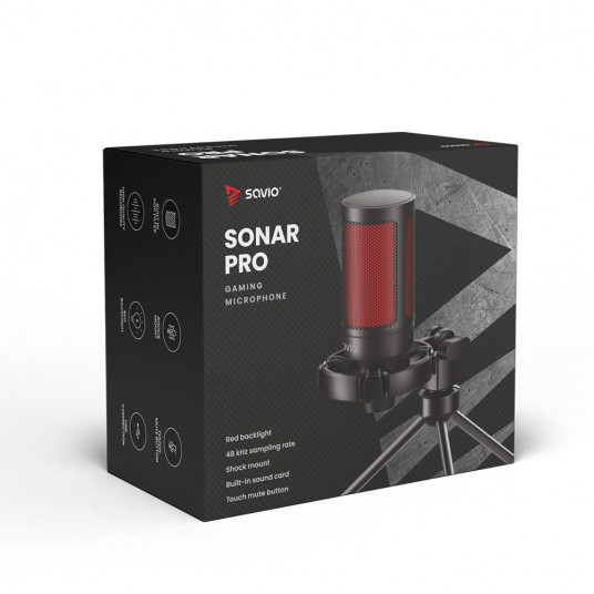SAVIO laidinis žaidimų mikrofonas su apšvietimu, trikoju, USB, SONAR PRO