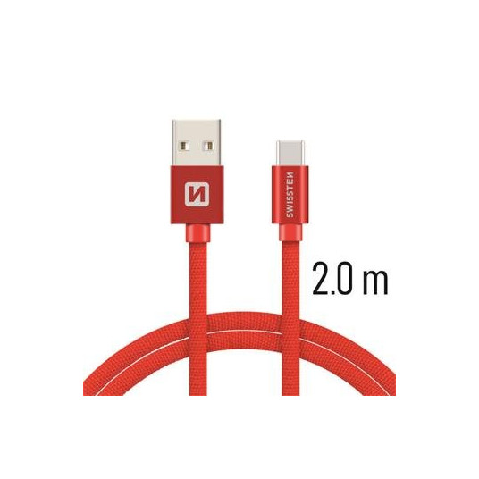 Swissten Textile Universal Quick Charge 3.1 USB-C duomenų ir įkrovimo kabelis 2m raudonas
