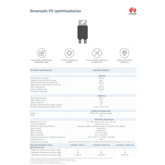 Optimizatorius HUAWEI SUN2000-450W-P2 Smart PV Optimizer 450W