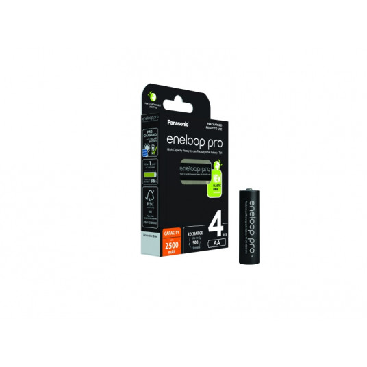 Įkraunamos baterijos Panasonic Įkraunamos baterijos Panasonic ENELOOP Pro BK-3HCDE/4BE, 2450 mAh, 500 (4xAA)