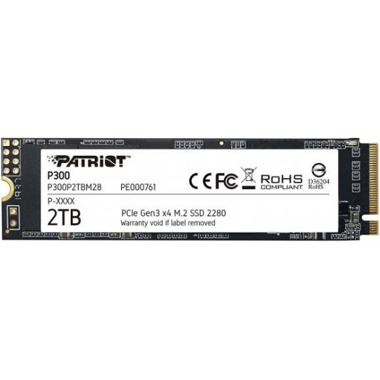 SSD|PATRIOT|P300|2TB|M.2|PCIE|NVMe|QLC|Rašymo greitis 1650 MB/sek|Nuskaitymo greitis 2100 MB/sek|3,8 mm|TBW 960 TB|P300P2TBM28