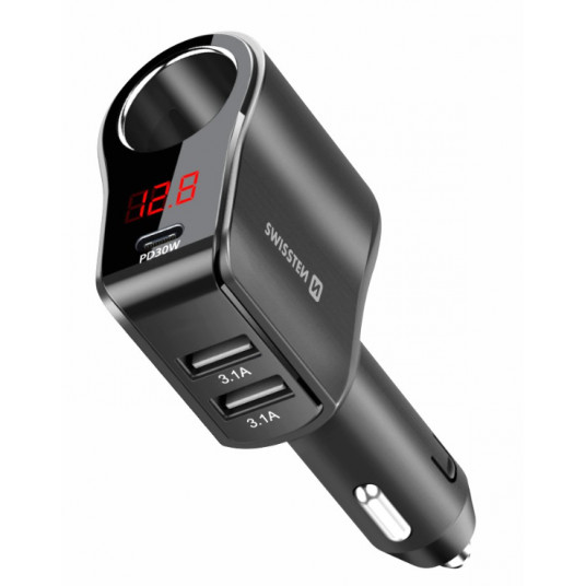 Swissten Car charger 1x USB-C PD / 2x USB-A / CL / LED