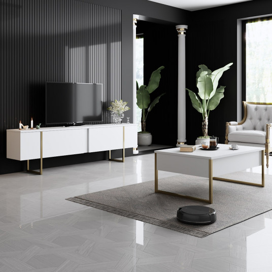 TV spintelė Luxe - balta, auksinė