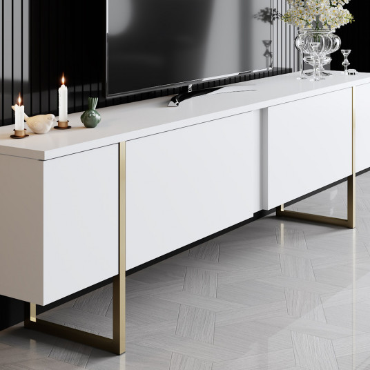 TV spintelė Luxe - balta, auksinė