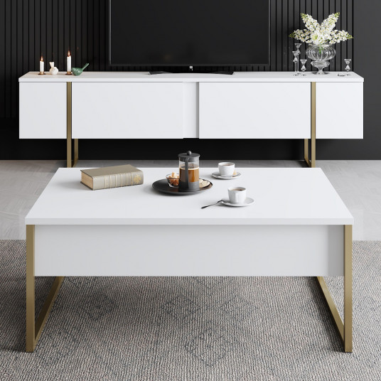 TV spintelė Luxe - balta, auksinė