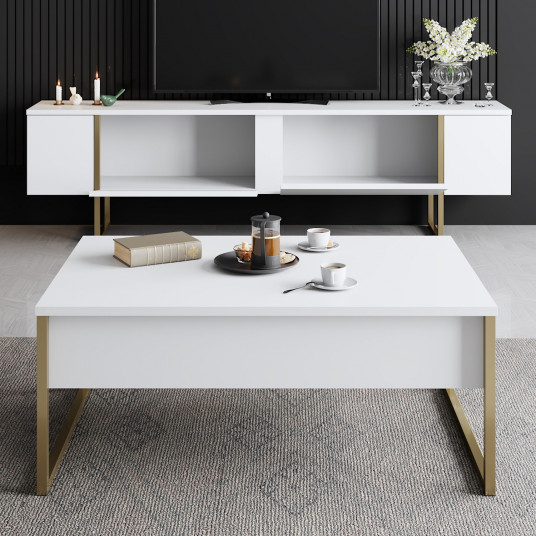 TV spintelė Luxe - balta, auksinė