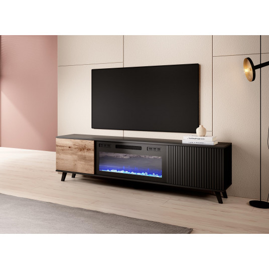 TV staliukas su elektriniu židiniu RANDOM, ažuolo, juodos spalvos