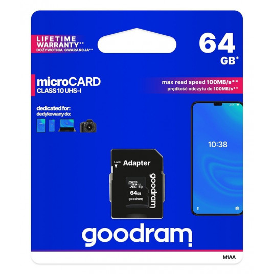 Goodram 64GB Micro SDHC U1-I 10 klasės atminties kortelė su adapteriu