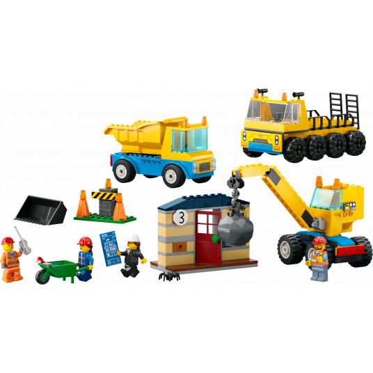 LEGO® 60391 CITY Statybiniai sunkvežimiai ir kranas su griaunamuoju rutuliu