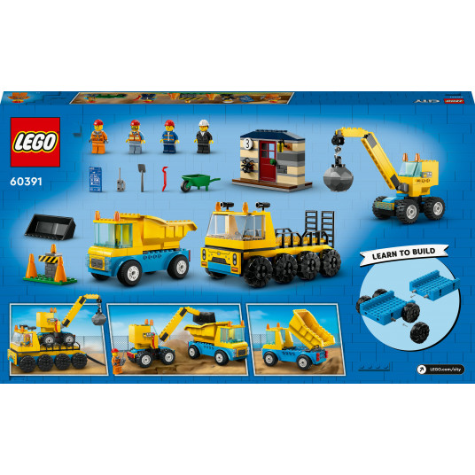 LEGO® 60391 CITY Statybiniai sunkvežimiai ir kranas su griaunamuoju rutuliu
