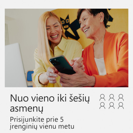 Programinė įranga Microsoft 365 Family 6GQ-00092 ESD, 1–6 kompiuteriai / Mac naudotojai, prenumerata, licencijos terminas 1 metai, visos kalbos, aukščiausios kokybės biuro programos, 6 TB OneDrive saugykla debesyje