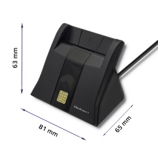 Qoltec 50643 Smart chip asmens tapatybės kortelių skaitytuvas | USB 2.0 | „Plug & Play“