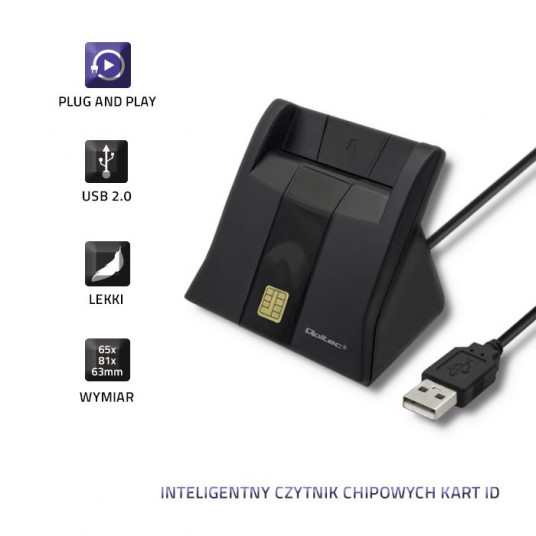 Qoltec 50643 Smart chip asmens tapatybės kortelių skaitytuvas | USB 2.0 | „Plug & Play“