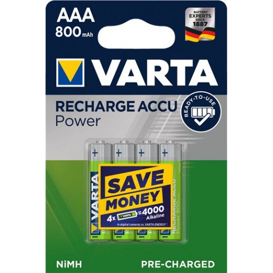 VARTA HR03 AAA Recharge Accu Power 800 mAh 56703 Įkrovimo tikslumas 4 vnt Žalia