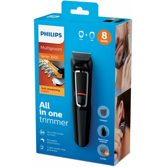 Philips MULTIGROOM Series 3000 8 įrankiai, „aštuoni viename“, veidui ir plaukams