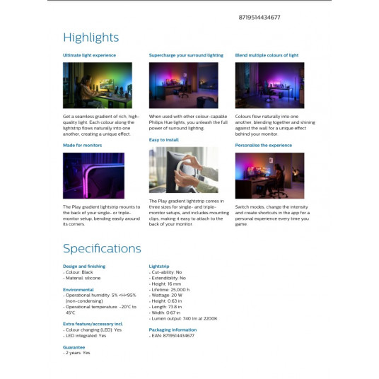 Philips Hue Gradient PC strip, 3x 24''-27'' + bridge