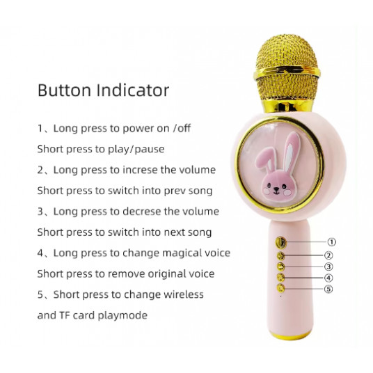 RoGer X6 Baby Rabbit Kids Karaoke Microphone Bluetooth / SD card