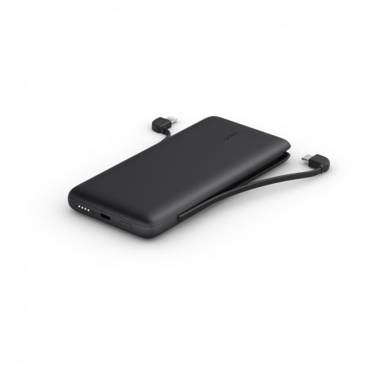 Išorinė baterija Belkin BOOST CHARGE Plus Power Bank 10000 mAh, Integruoti LTG ir USB-C laidai, juodas, 18 W