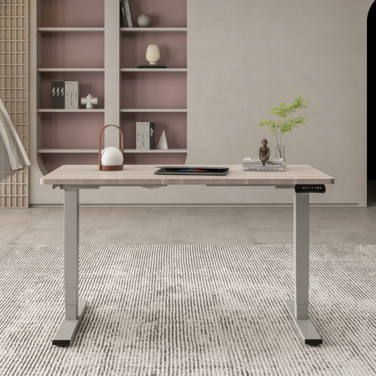 Rašomasis stalas ERGO OPTIMAL su 2 varikliais 140x80 cm, pilkšvai baltas