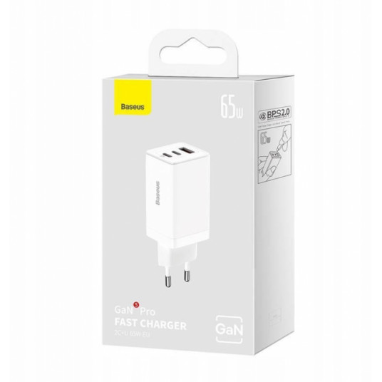 Įkroviklis Baseus GaN5 Pro 2xUSB-C + USB, 65W (white)