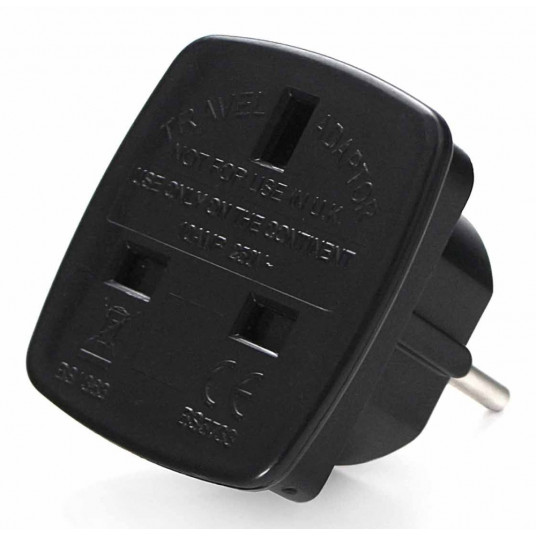 Adapteris Gembird kintamosios srovės adapteris, JK lizdas prie EU Schuko kištuko, 7,5 A juodas, kelioninis adapteris