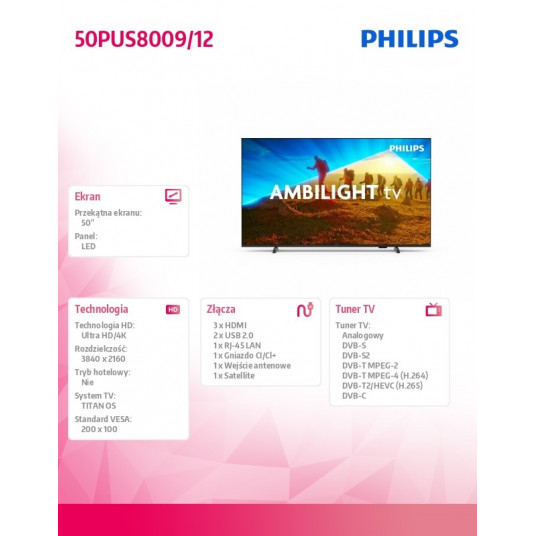 Televizorius Philips 50PUS8009/12 LED 50" Smart